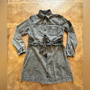 Grey Acid Wash Denim Mini Dress - Who What Wear - Belted - Size S
